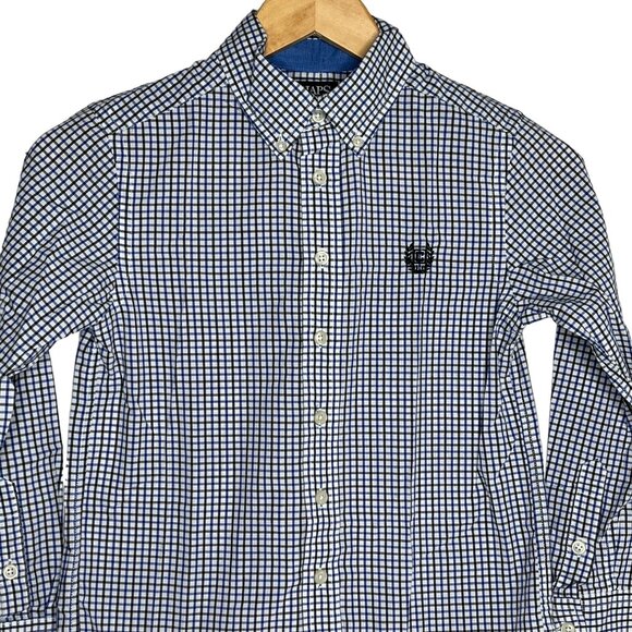 Chaps Boys Long Sleeve Plaid Button Down Shirt Kids Size 8 Blue White Check - Picture 3 of 12